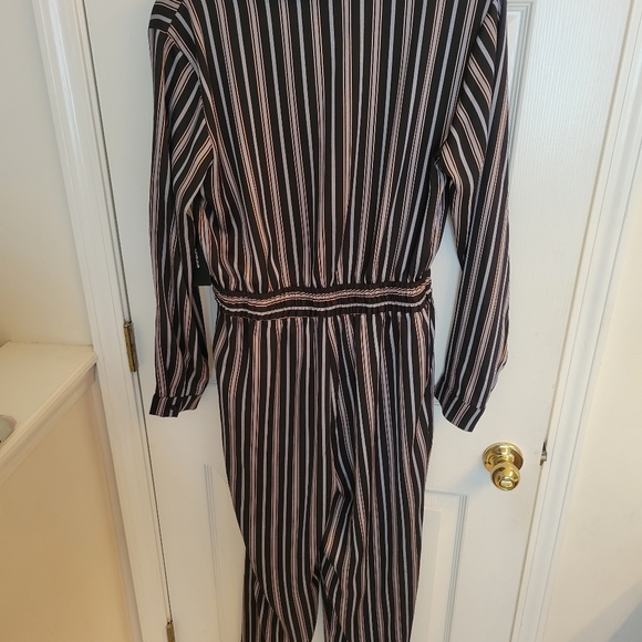 Lulus Dreamstate Black n Blue Striped long sleeve jumpsuit - Picture 4 of 11